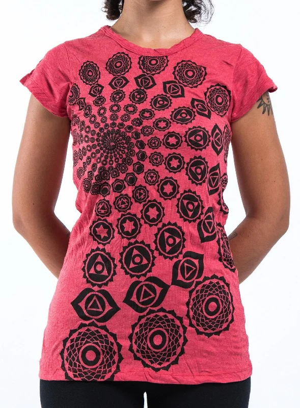 Sure Design Women's Chakra Fractal T-Shirt Red Anti-Pilling Machine Wash Handmade