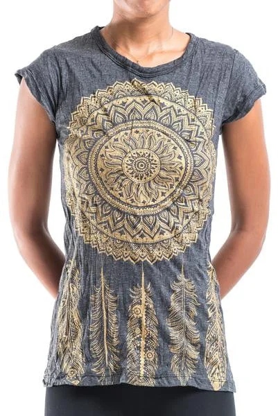 Sure Design Women's Dreamcatcher T-Shirt Gold on Black Modern Contemporary Chic