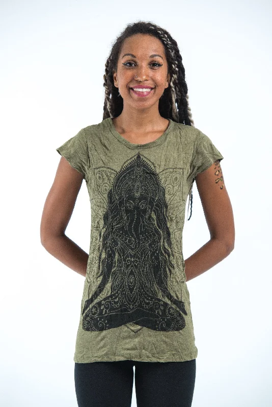 Sure Design Women's Ganesh Mantra T-Shirt Green Oversized T-Shirt Spandex breathable