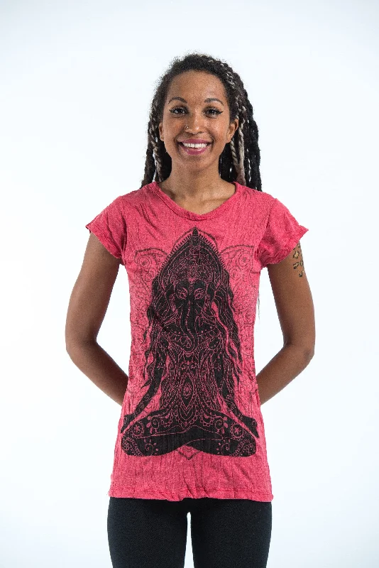 Sure Design Women's Ganesh Mantra T-Shirt Red Modern Contemporary Chic