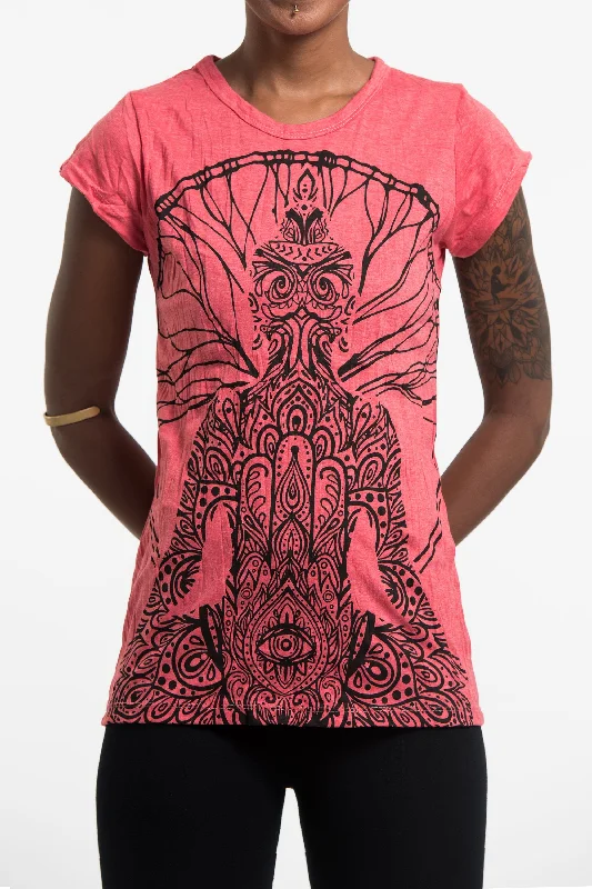 Sure Design Women's Hamsa Meditation T-Shirt Red Spandex Blend Rayon Blend Denim Blend