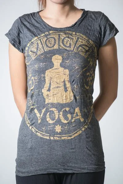 Sure Design Women's Infinitee Yoga Stamp T-Shirt Gold on Black Cozy Warm Stylish