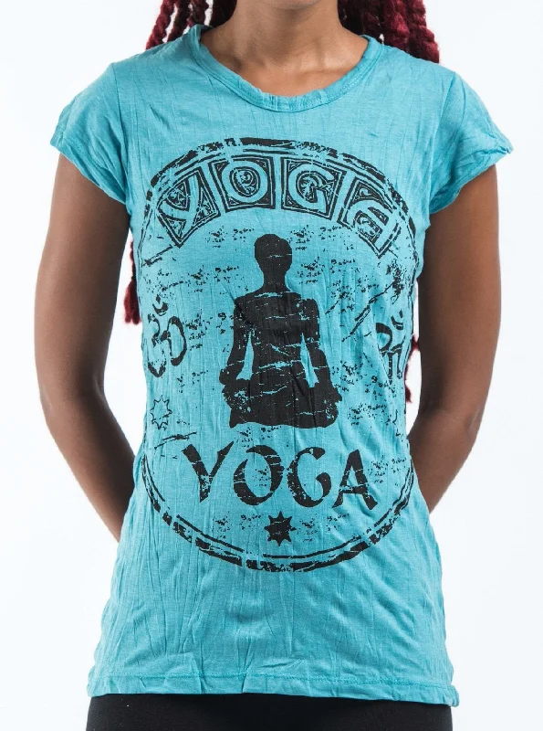 Sure Design Women's Infinitee Yoga Stamp T-Shirt Turquoise Knit Fabric Woven Fabric Fleece Fabric