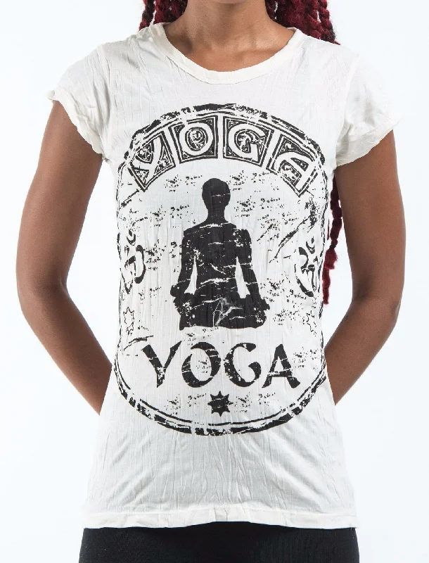 Sure Design Women's Infinitee Yoga Stamp T-Shirt White Nylon Fabric Polyester Fabric Spandex Fabric