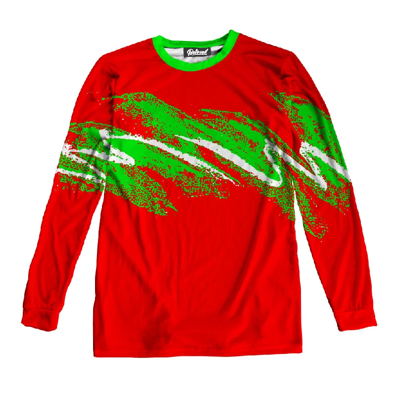 Swoosh Red Christmas Unisex Long Sleeve Tee Zippered Buttoned Snapped