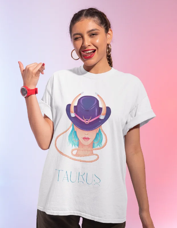 Taurus Zodiac Graphic Printed Oversized T-Shirt For Women Cashmere Blend Cotton Blend Poly Blend