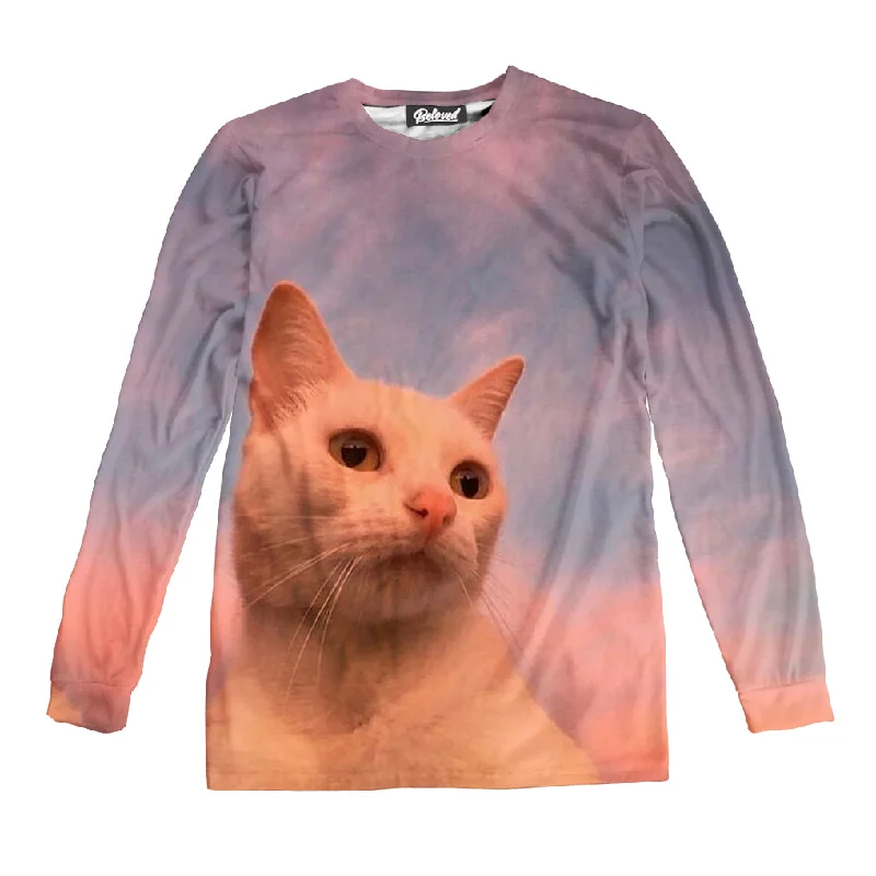 Thinking Cat Unisex Long Sleeve Tee Terry Blend Velvet Blend Canvas Blend