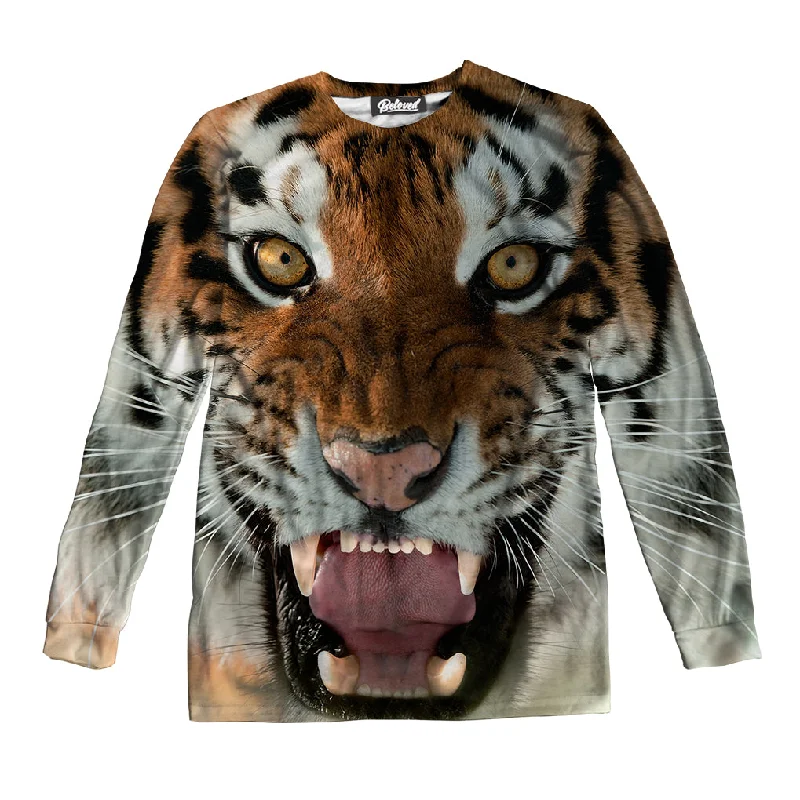 Tiger Unisex Long Sleeve Tee Boxy Fit Fitted Loose