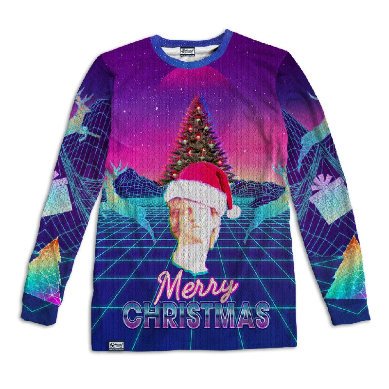 Vaporwave Christmas Unisex Long Sleeve Tee Chenille Brocade Lace