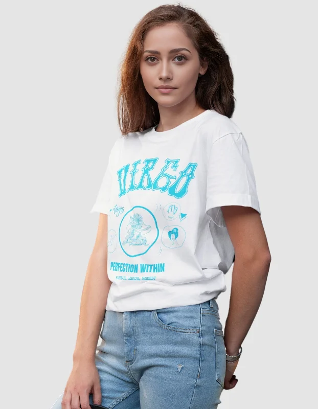 Virgo The Virgin Graphic Printed Oversized T-Shirt For Women Print Jacquard Patchwork