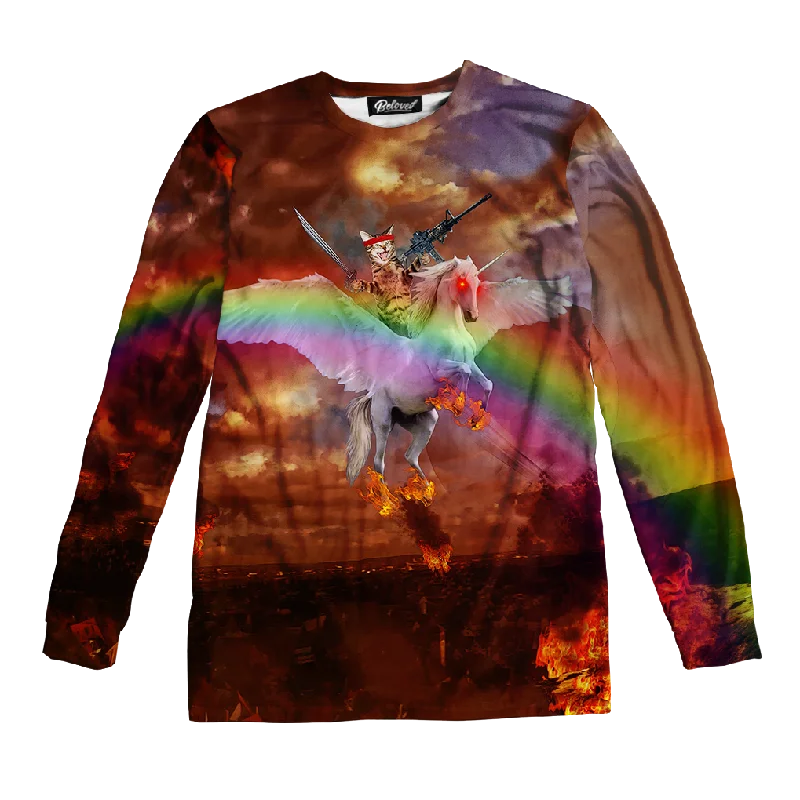 Warrior Cat Unisex Long Sleeve Tee Rayon Velvet Corduroy