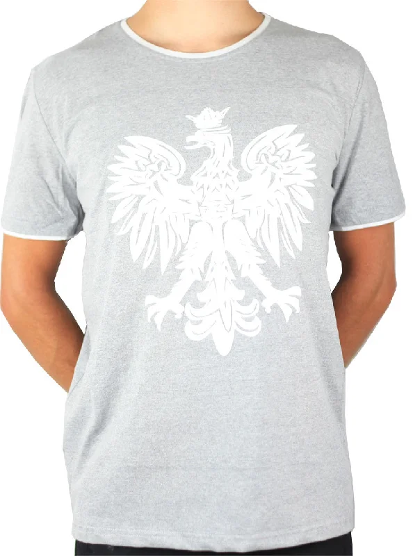 Women's Polish Polska White Printed Eagle OVER-SIZED FIT T-Shirt- Gray MADE IN POLAND Fleece Fabric Down Fabric Feather Fabric