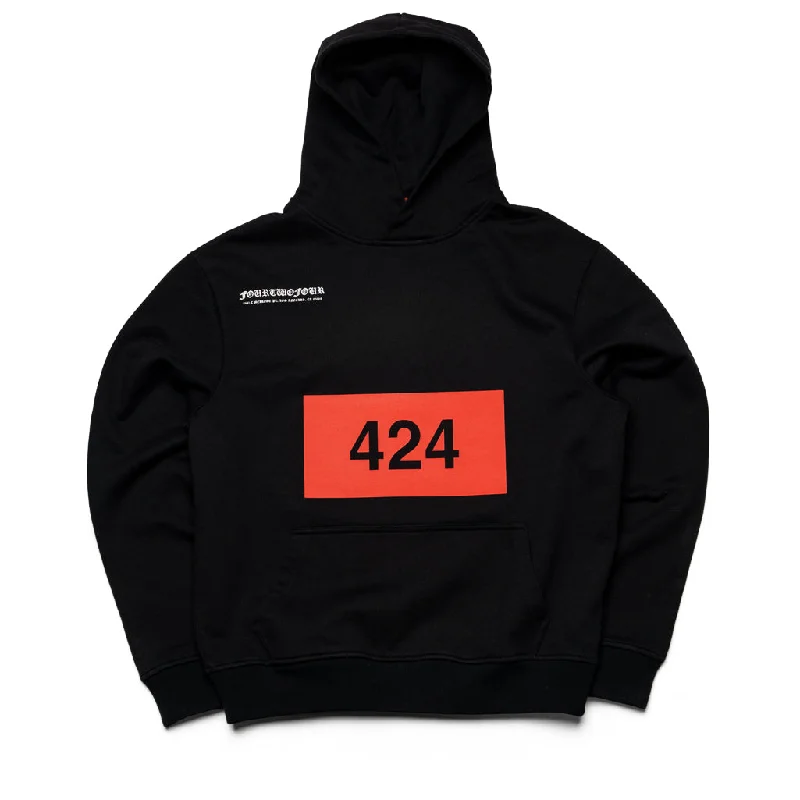 424 Felpa Stampata Hoodie - Black Hoodie with Applique Textured Unique