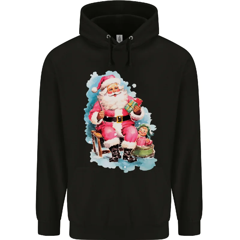 A Vintage Santa Claus Christmas Xmas Mens 80% Cotton Hoodie Hoodie with Raglan Sleeves Sporty Comfortable