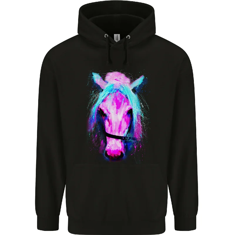 A Watercolour Horse Mens 80% Cotton Hoodie Hoodie with Thumb Holes Functional Cozy