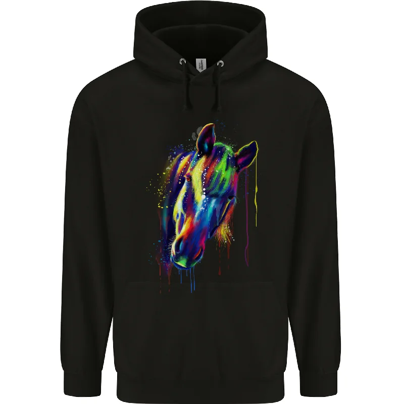 A Watercolour Horse Mens 80% Cotton Hoodie Hoodie with Stripes Bold Sporty