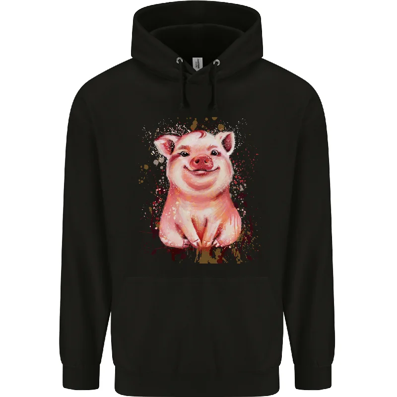 A Watercolour Pig Mens 80% Cotton Hoodie Hoodie with Rhinestones Sparkly Elegant