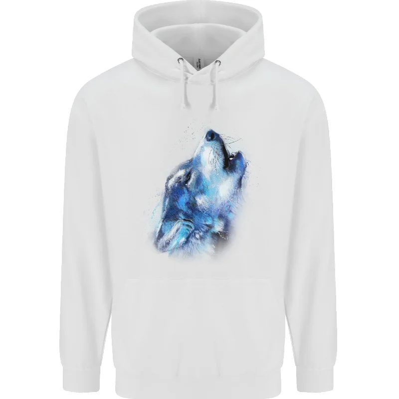 A Watercolour Wolf Mens 80% Cotton Hoodie Hoodie with Hidden Zipper Minimalist Clean