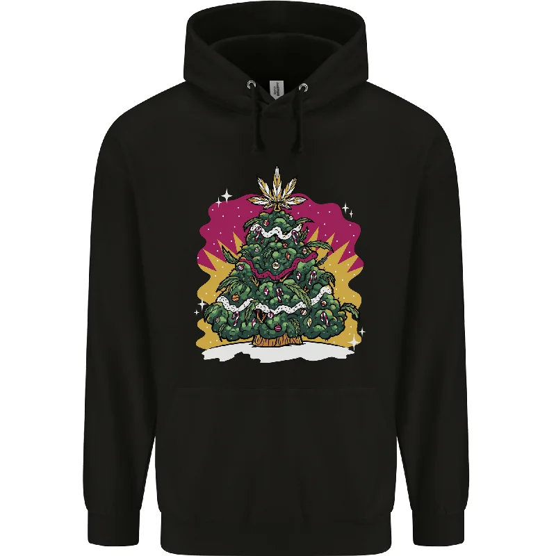 A Weed Christmas Tree Cannabis Trippy Mens 80% Cotton Hoodie Hoodie with Belted Waist Structured Tailored