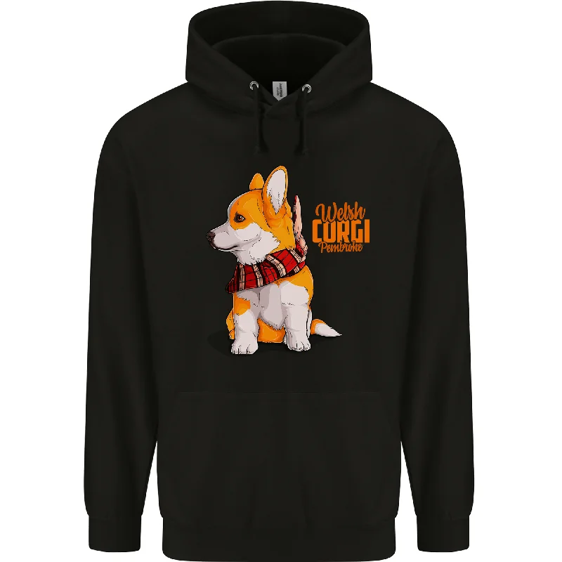 A Welsh Corgi Illustration Mens 80% Cotton Hoodie Hoodie with Monochrome Minimalist Simple