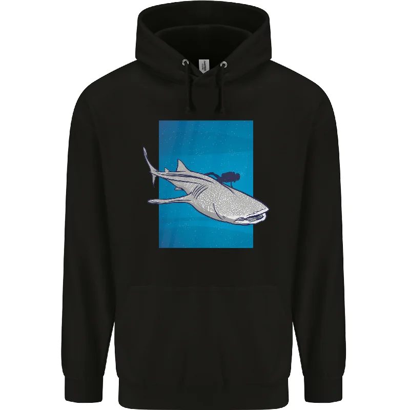 A Whale Shark and Scuba Diver Mens 80% Cotton Hoodie Hoodie with Turtle Neck Cozy Winter