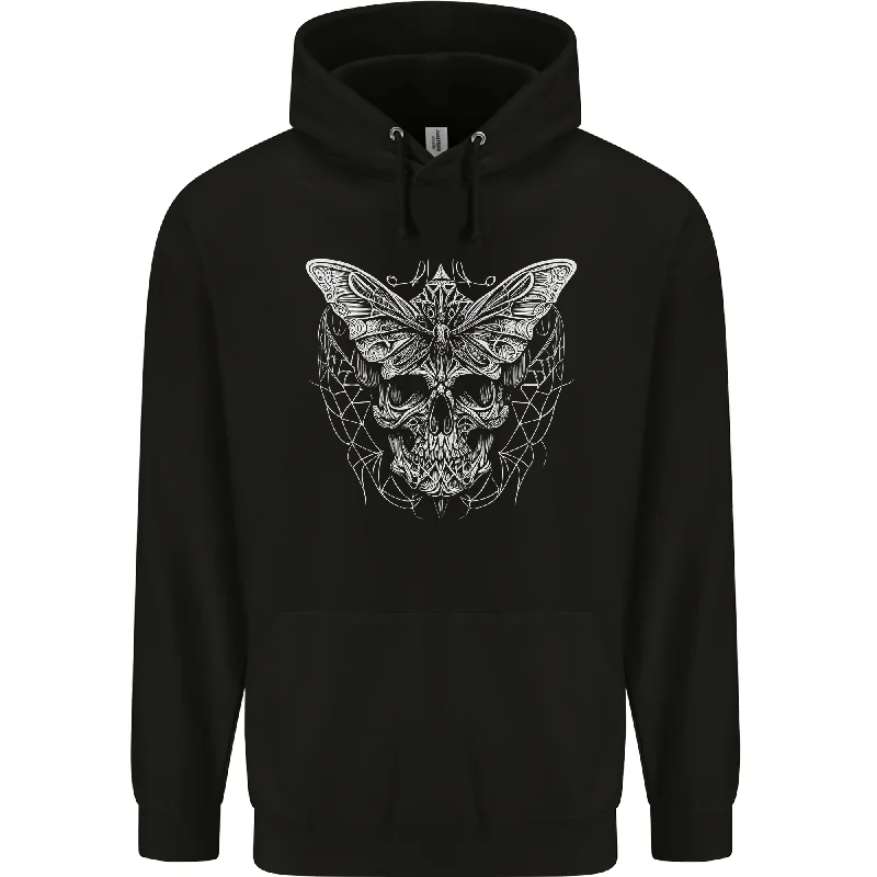 A White Moth Skull Mens 80% Cotton Hoodie Hoodie with Hidden Zipper Minimalist Clean