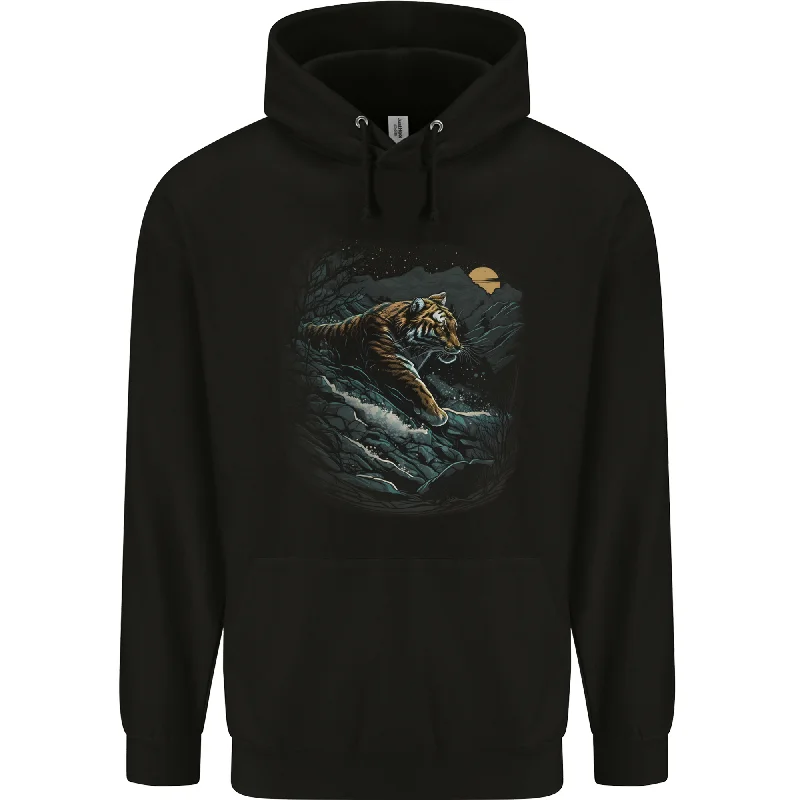 A Wild Tiger in the Moonlight Mens 80% Cotton Hoodie Hoodie with Toggle Buttons Decorative Unique