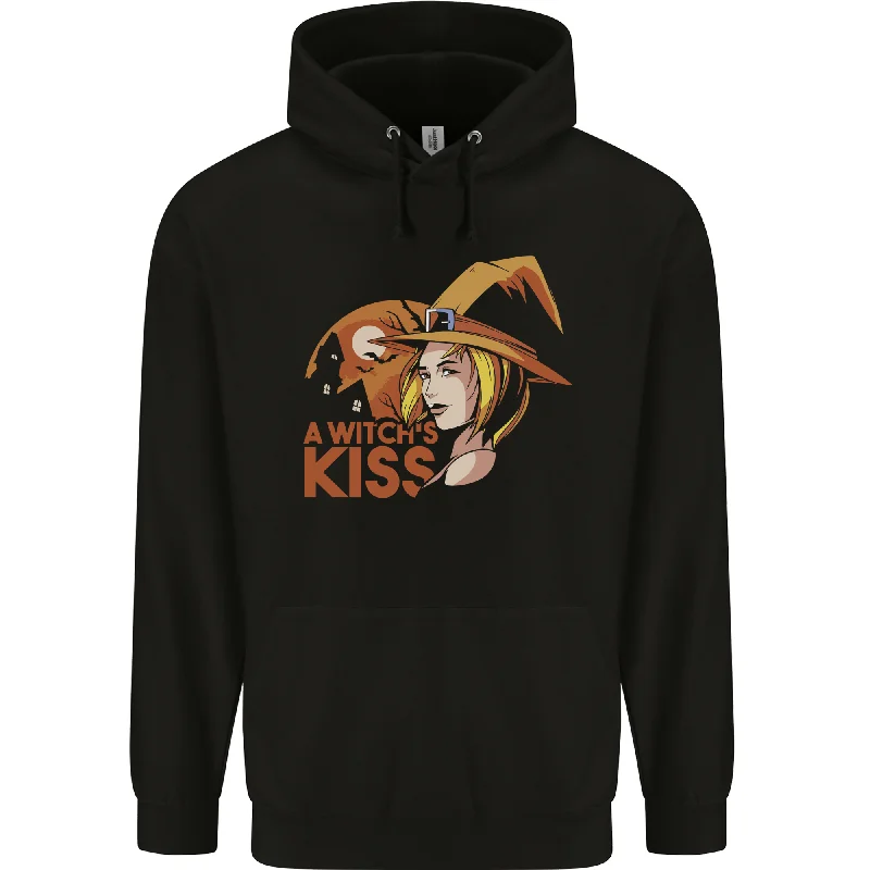 A Witch Kiss Halloween Mens 80% Cotton Hoodie Hoodie with Hem Patch Decorative Personalized