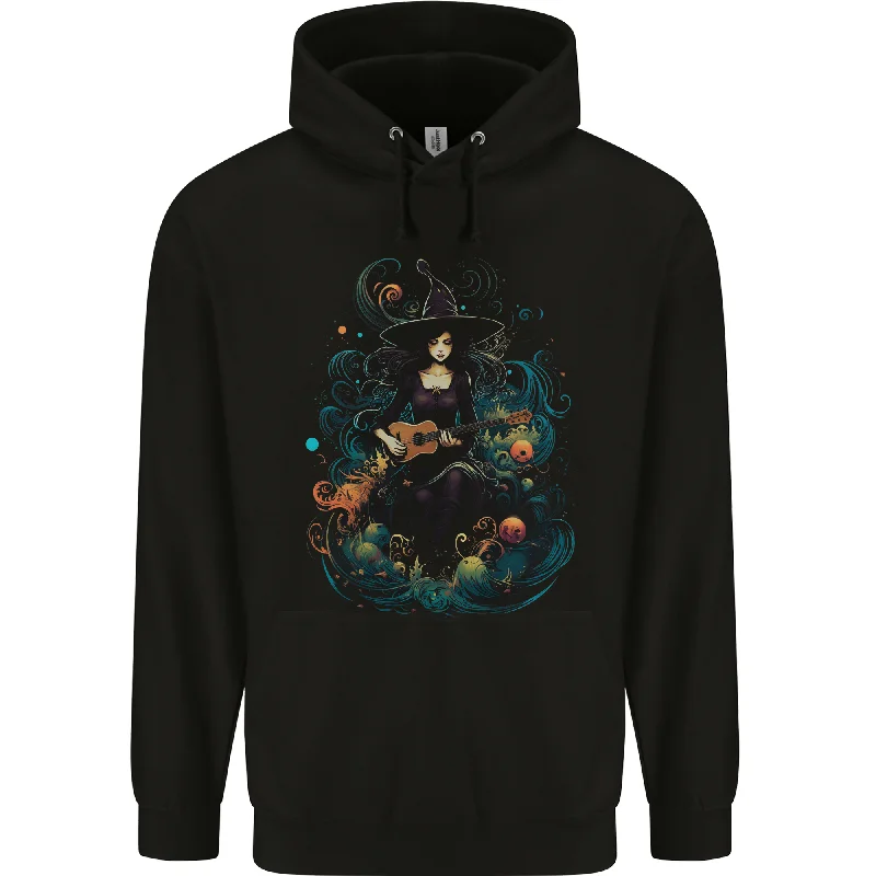 A Witch Playing a Guitar Halloween Fantasy Mens 80% Cotton Hoodie Hoodie Sweatshirt Pullover