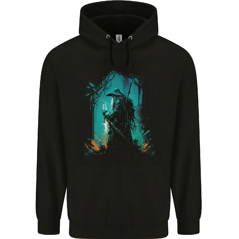 A Wizard in a Fantasy Forest Warlock Mens 80% Cotton Hoodie Graphic Hoodie Design Print