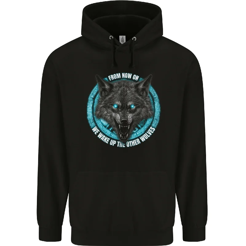 A Wolf on a Tribal Background Mens 80% Cotton Hoodie Hoodie with Thumb Holes Functional Cozy