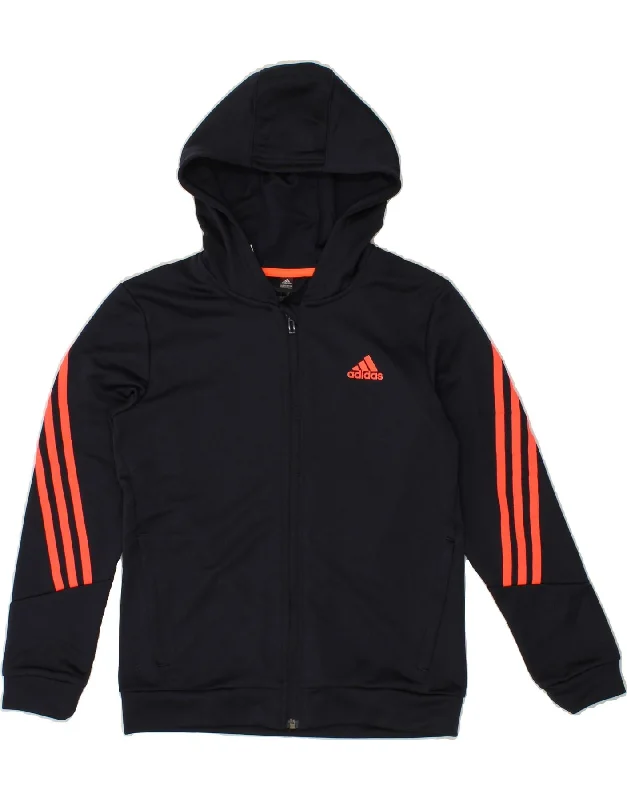 ADIDAS Boys Aeroready Zip Hoodie Sweater 11-12 Years Navy Blue Polyester Cotton Hoodie Fleece Lining Warmth