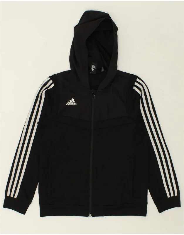 ADIDAS Boys Climalite Zip Hoodie Sweater 11-12 Years Black Polyester Hoodie with Hem Ribbing Snug Secure