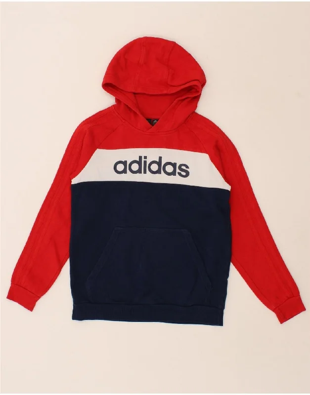 ADIDAS Boys Graphic Hoodie Jumper 11-12 Years Multicoloured Colourblock Hoodie with Puffed Sleeves Voluminous Trendy