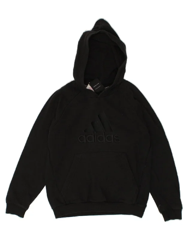 ADIDAS Boys Graphic Hoodie Jumper 9-10 Years Black Cotton Hoodie with Rolled Sleeves Casual Relaxed