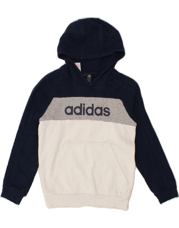 ADIDAS Boys Graphic Hoodie Jumper 9-10 Years Multicoloured Colourblock Hoodie with Mesh Breathable Sporty