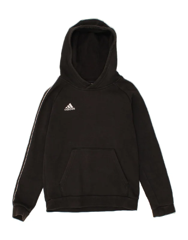 ADIDAS Boys Hoodie Jumper 11-12 Years Black Cotton Hoodie with Pattern Geometric Abstract