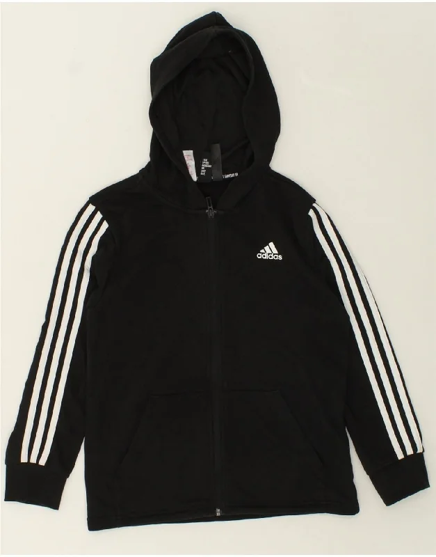 ADIDAS Boys Zip Hoodie Sweater 11-12 Years Black Cotton Hoodie with V-Neck Classic Versatile