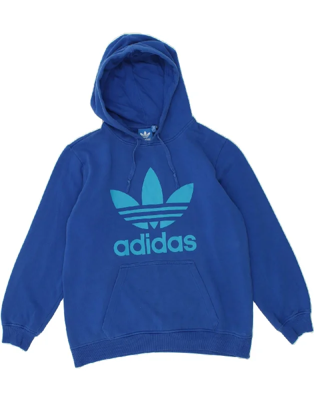 ADIDAS Mens Graphic Hoodie Jumper Medium Blue Cotton Hoodie with Slit Hem Functional Movement