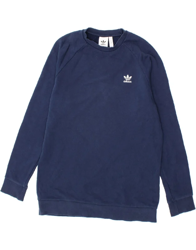 ADIDAS Mens Sweatshirt Jumper Large Navy Blue Cotton Hoodie with Pastel Soft Subtle