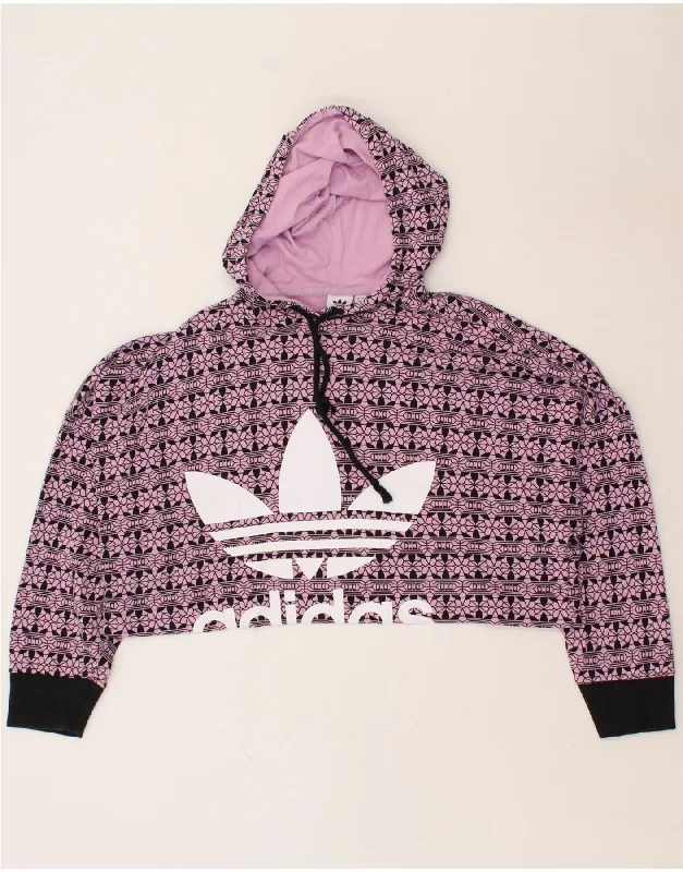 ADIDAS Womens Oversized Crop Graphic Hoodie Jumper UK 8 Small Pink Hoodie with Toggle Buttons Decorative Unique