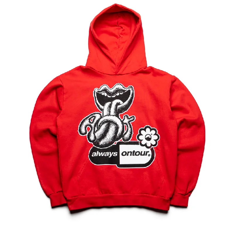 Always On Tour Lips Hoodie - Red Hoodie with Illustration Artistic Creative