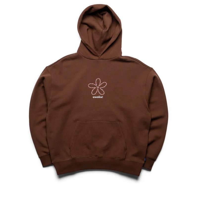 Awake NY Flower Stamp Hoodie - Brown Hoodie with Hem Embroidery Detailed Premium