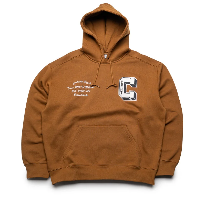 Carhartt WIP Hooded Brown Ducks Sweatshirt - Hamilton Brown Hoodie with Double Zipper Versatile Adjustable