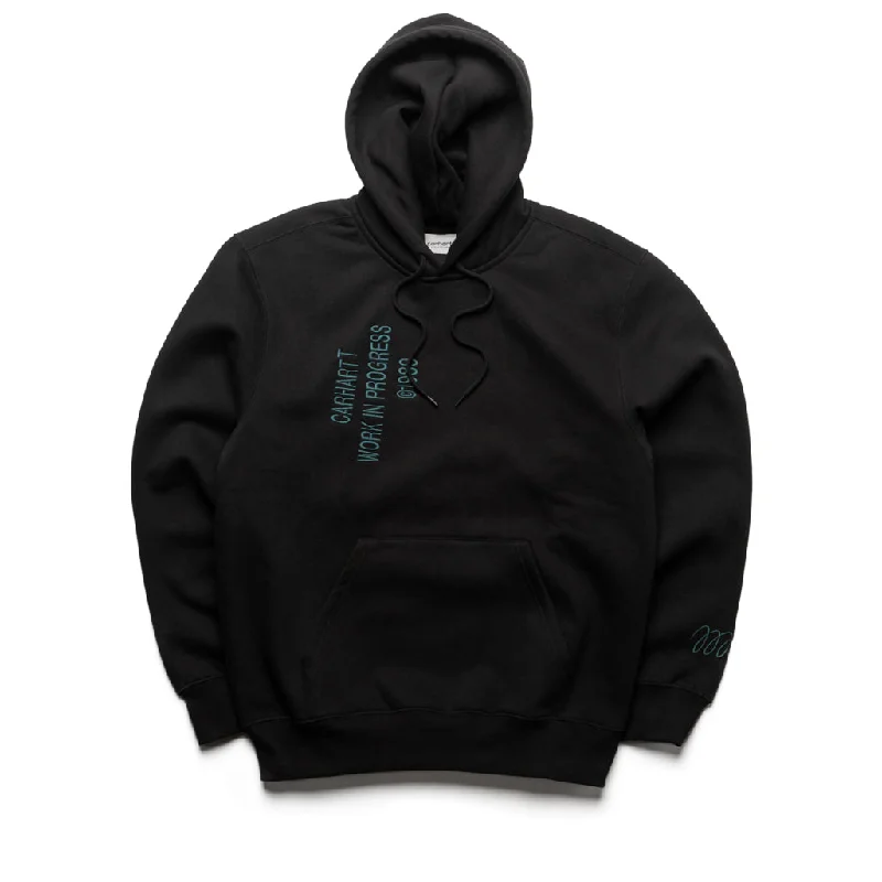 Carhartt WIP Hooded Signature Sweatshirt - Black Hoodie with Drawcord Adjustable Secure