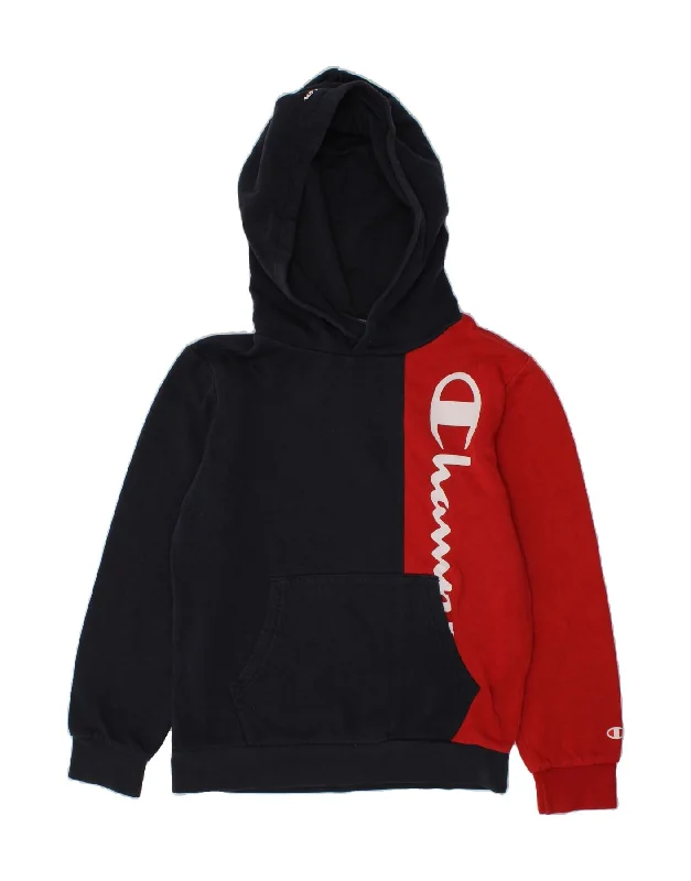 CHAMPION Boys Graphic Hoodie Jumper 9-10 Years Medium Red Colourblock Hoodie with Gradient Ombre Colorful