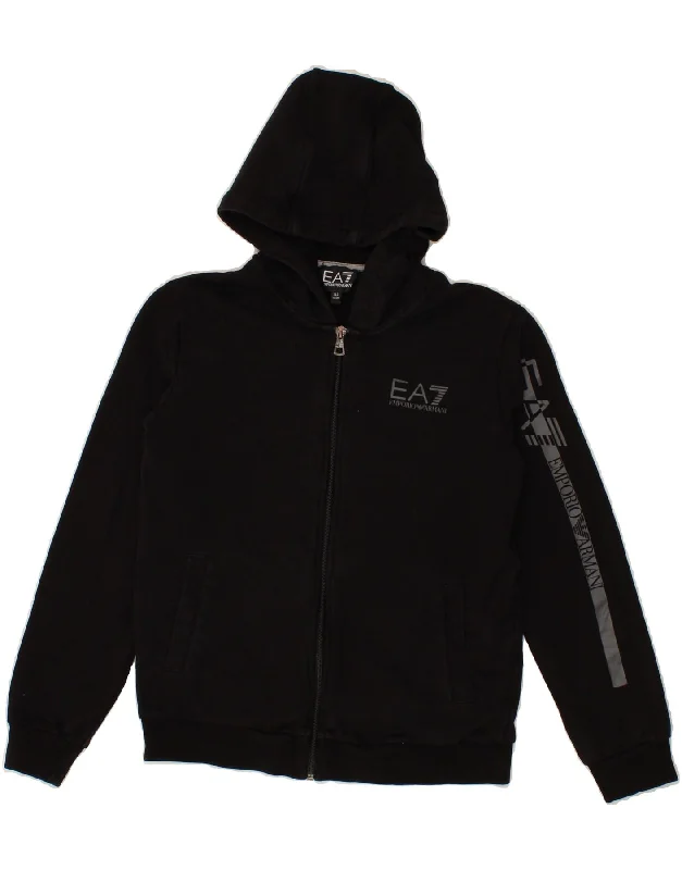 EMPORIO ARMANI Boys Graphic Zip Hoodie Sweater 13-14 Years Black Hoodie with Logo Branding Identity