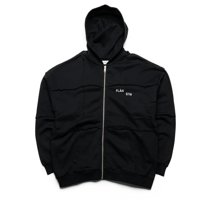 Flaneur Cut & Sew Zip Up Hoodie - Black Hoodie with Fur Luxurious Winter