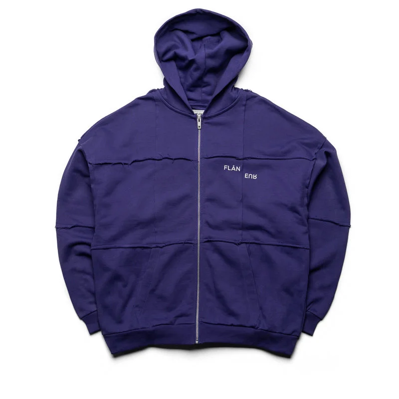 Flaneur Cut & Sew Zip Up Hoodie - Purple Hoodie with Typography Text Message