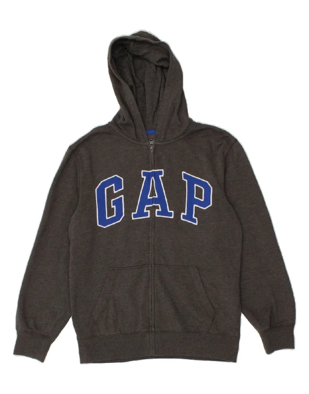 GAP Boys Graphic Zip Hoodie Sweater 15-16 Years 2XL Grey Cotton Hoodie with Typography Text Message